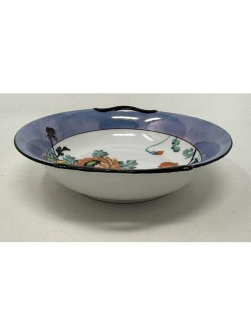 NORITAKE MORIMURA TWO HANDLED SERVING BOWL Floral Art Deco Blue Luster Ware - Picture 8 of 15